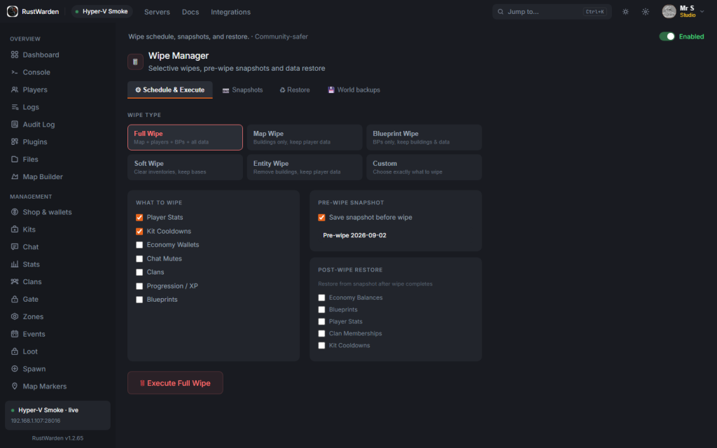 Wipe tools in the RustWarden desktop app